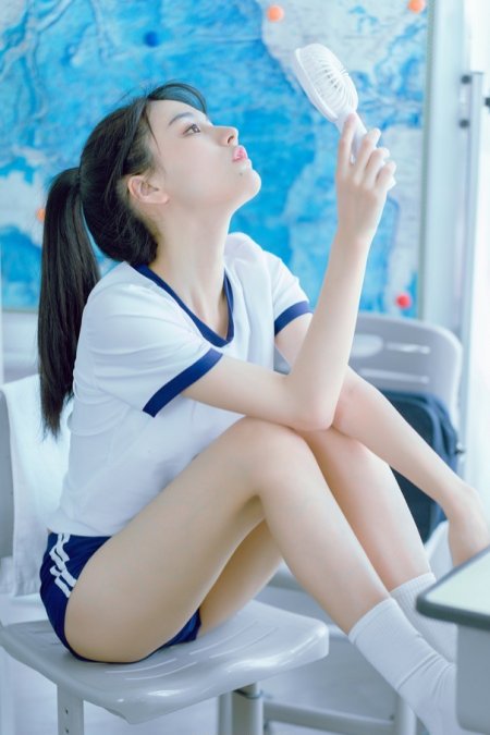 The cure department is a Sunshine beauty, wearing sports clothes and shorts to show her slender long legs